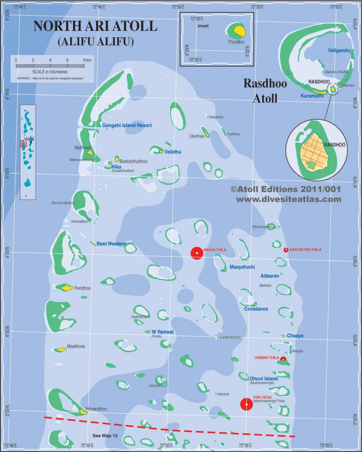 kaart van ari atoll maldives