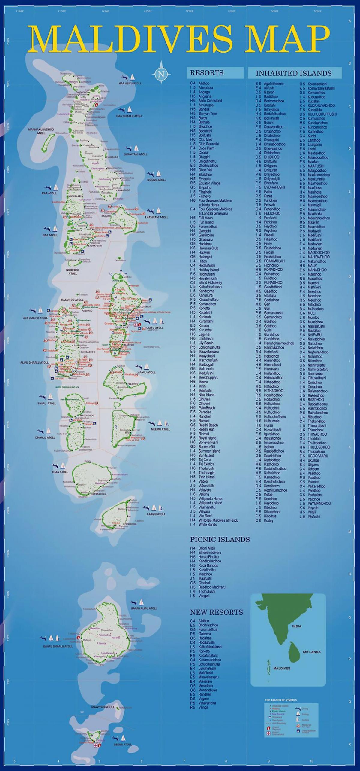 kaart van die maldives eilande oorde