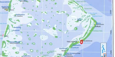 Kaart van noord manlike atoll maldives