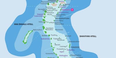 Kaart van die maldives en omliggende lande